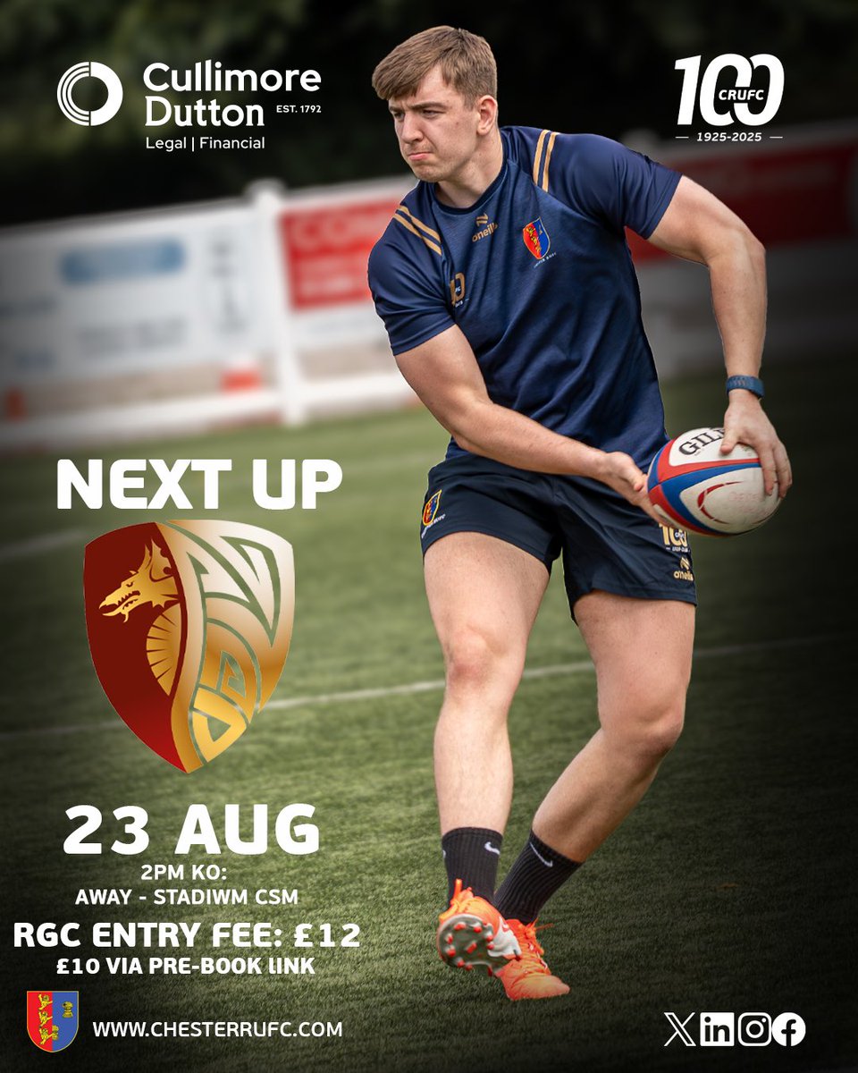 RGC v Chester this Saturday in yet another pre-season fixture 🏉

📆 Saturday 23rd August | 🕑 2PM KO
📍Stadiwm CSM (Away)
🎟️ £12 entry / £10 pre-book online
👉 Pre-book here: ethicalticketing.org/rgc/events

#upthechess