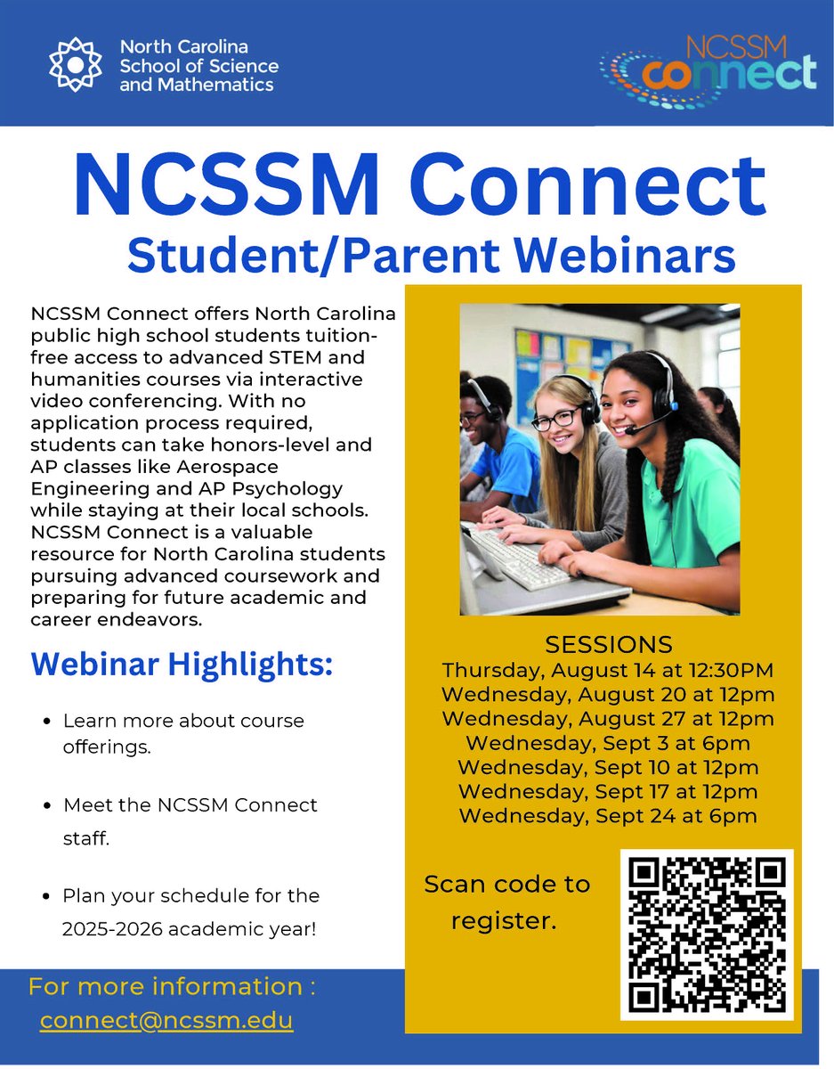 Join us for an upcoming webinar to learn more about NCSSM Connect!