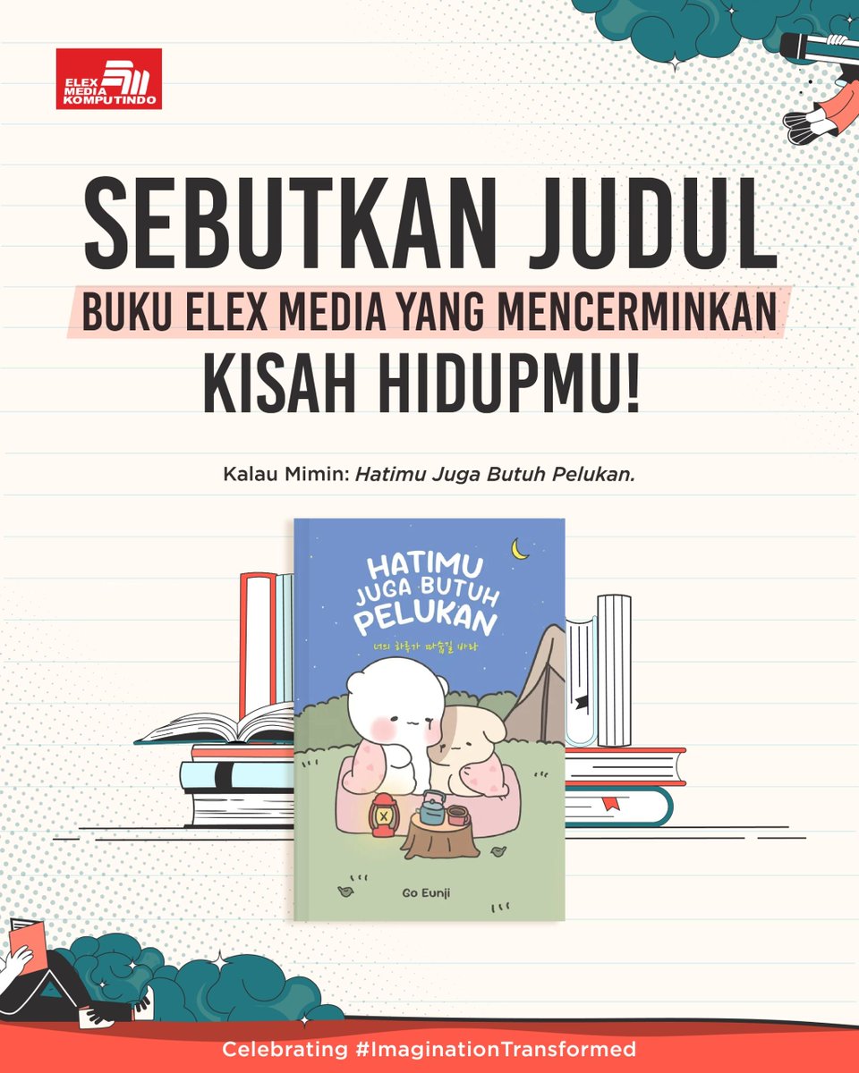 elexmedia's tweet photo. Nggak semua luka bisa sembuh hanya dengan waktu, kadang butuh tulisan yang menenangkan.
Sebutkan judul buku Elex Media yang paling relate sama hidupmu di kolom komentar ya!๐
#ElexMedia #ImaginationTransformed #BeyondBook #ellecmedis https://t.co/45IYe1U9ak