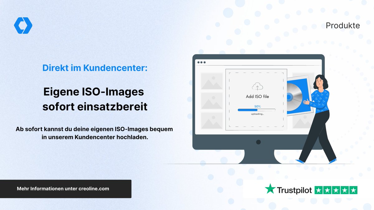 💿 Dein Server. Dein ISO-Image.

Ab sofort kannst du deine eigenen ISO-Images bequem im Kundencenter hochladen und selbst bestimmen, welches Betriebssystem oder welche Software bei der Installation auf deinem Server genutzt wird. 🚀

👉 Mehr Infos findest du hier: