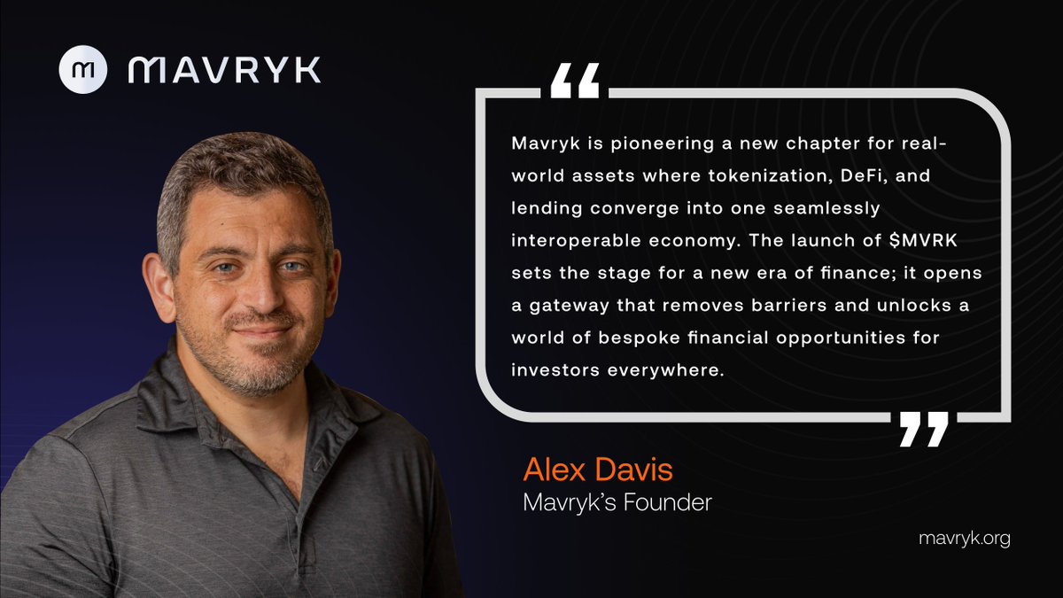 MavrykNetwork's tweet image. “Mavryk is pioneering a new chapter for real-world assets where tokenization, DeFi, and lending converge into one seamlessly interoperable economy.” — Alex Davis, Founder

The launch of $MVRK on Sept 18 marks the beginning of this new era of finance.