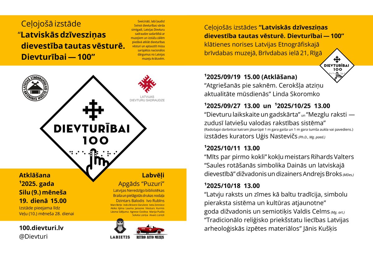 Sveicināti, labi ļaudis! Pagodināmies vēstīt, ka ¹2025/09/19 15.00 Latvijas Etnogrāfiskajā brīvdabas muzejā atklāsim izstādi 100.dievturi.lv un vēl četrās sestdienās (09/27, 10/11, 10/18, 10/25) priecāsimies Jūs sastapt aizraujošās klātienes norisēs. #Dievturi #Dievturība