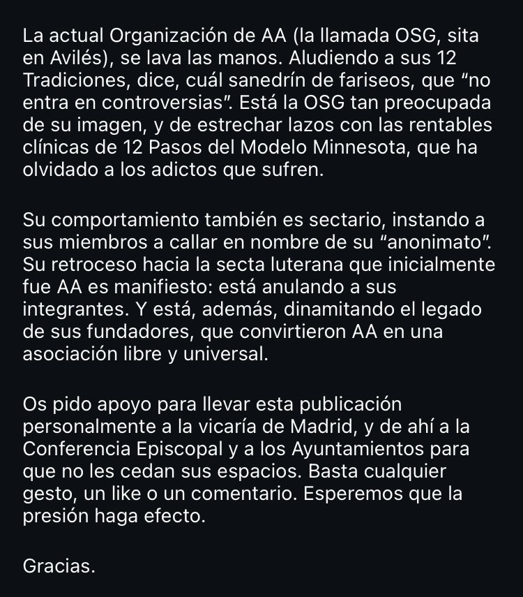 luislabarga's tweet image. STOP SECTA 24 HORAS DE AA. La denuncia que constata @MarielDelgadoDi, con el análisis de @vaiconDios, llega al arzobispado de Madrid. #secta #alcoholicosanonimos #elevadordagloria #HORI7ON #Onam #SB19  #vivoV60 #MarcoRubio #conferencia episcopal #GBBO #IglesiaCatolica #kandil