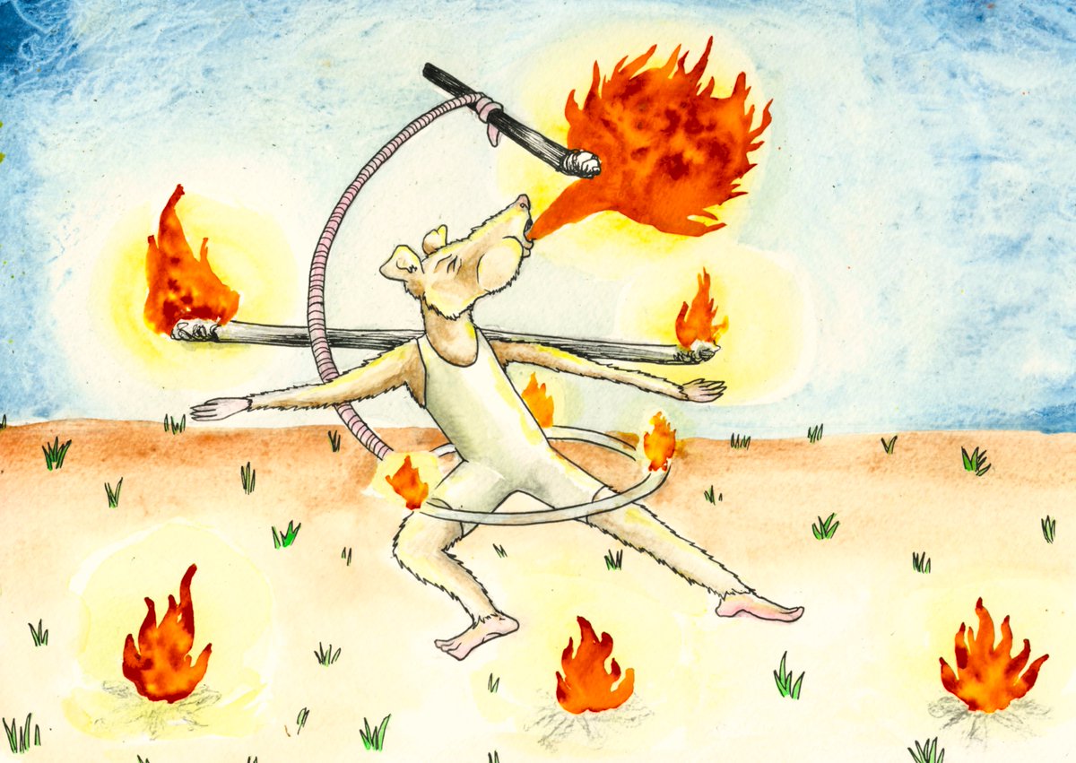 Thur 4th Sept: creative
Lots of ideas. For inspiration add Fire (red, light, heat, 9); for appraisal add Water (blue/black, cool, dark, 1) 
Favours: constructive activity, Monkey, Rat, Dragon &amp; Ox.
Fire Rat Pic: ©2024 @EllieSpinelli
Technically: Fire Rat, Astride, Stable (9)