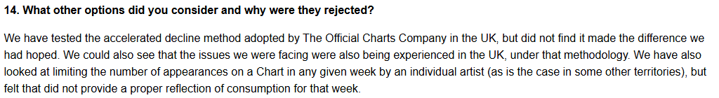 Dircashede's tweet photo. @jaykay287 @ARIA_Official This was mentioned in the FAQ they released with the first announcement https://t.co/JCrDs2Uf0L I think it's good they're not changing it. Album tracks very rarely actually cost any artists a spot on the chart nowadays because everything hangs around long enough to get a turn. https://t.co/ytlvBDdbKg