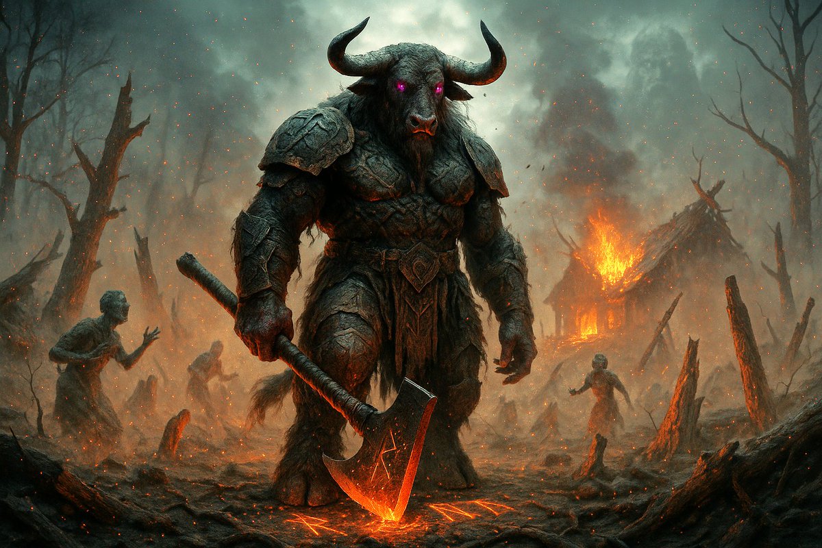 RuneFallHQ's tweet photo. ⚔️ The Bull Who Defied Fate ⚔️

They called him a beast.
A curse given form.
But in the shattered realms of Runefall… curses become weapons.

🔥 Drabek does not bow to gods.
🔥 He does not fear destiny.
🔥 He breaks it.

And now, his horns are turned toward the war we cannot escape.

Would you fight beside the Bull, or stand in his way?

#Runefall #Crypto #fantasy