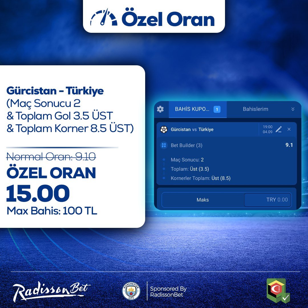 📢 Radisson Paylaşıyor – ÖZEL ORAN

💵Max Bahis: 100 TL
💵Maks. Kazanç: 1.500 TL
Katılım ÜCRETSİZ!

🔥Bugüne Özel Kupon
⚔️Gürcistan - Türkiye
🎲MS 2
🎲Toplam Gol 3.5 ÜST
🎲Toplam Korner 8.5 ÜST

🔥Normal Oran: 9.10
🔥Özel Oran: 15.00
📝Kupon Kodu: #17173

radgit.com/sosyall
