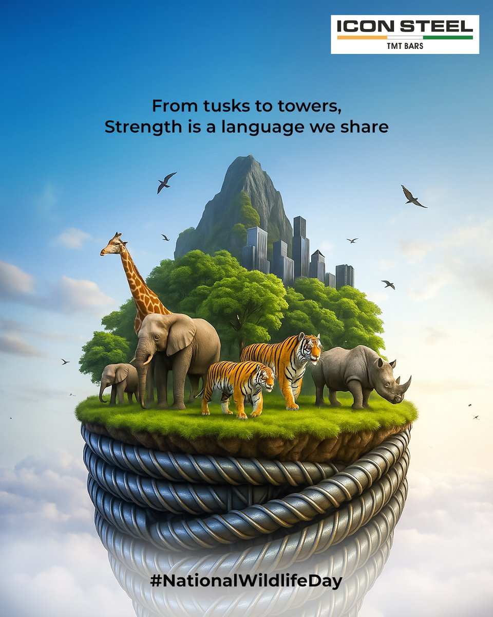 iconsteelindia's tweet image. From the wild’s mighty giants to the skylines we build, strength speaks the same language. 

This National Wildlife Day, let’s protect nature’s power while we create our own.

#NationalWildlifeDay #WildlifeDay #IconSteel #TMTBars #Ductility #Strength
#SustainableFuture