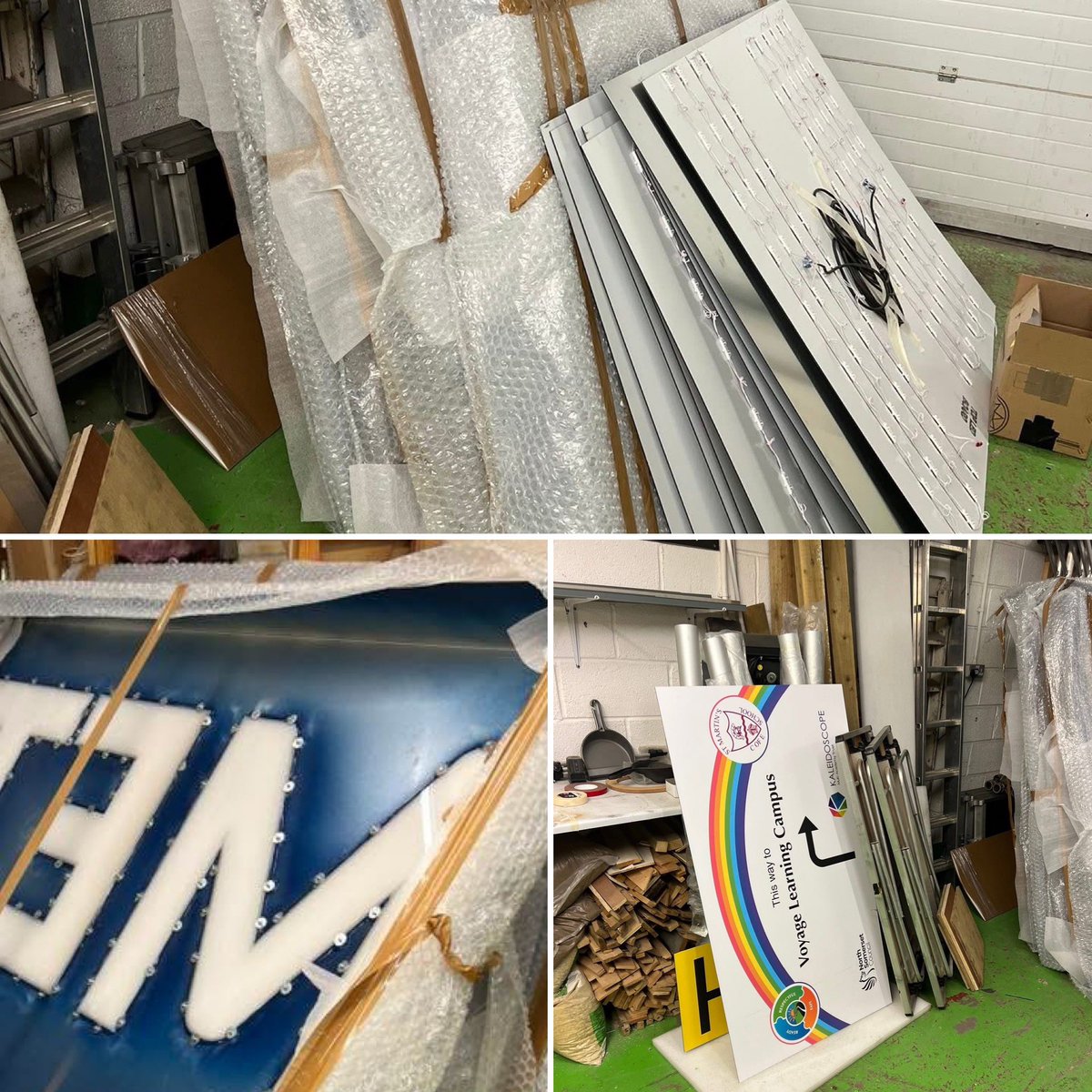 Somehow between all the installs we’ve managed to fill the workshop with the next lot of signs destined for a new location   This is part of 9m totem in Swindon for next week 👌 
#sign #signs #signshop #signcompany #signdesign #signfabrication #signguy #signandgraphics #signmaker