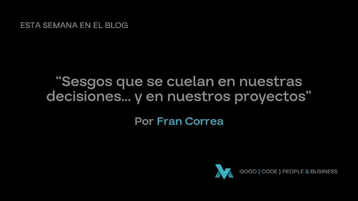 💫A veces tomamos decisiones en nuestros proyectos sin darnos cuenta de qué nos influye realmente.

En este artículo, Fran Correa nos invita a identificar algunos de los sesgos que se cuelan en el desarrollo de software. 😉

Lo puedes leer aquí👇
leanmind.es/es/blog/sesgos…