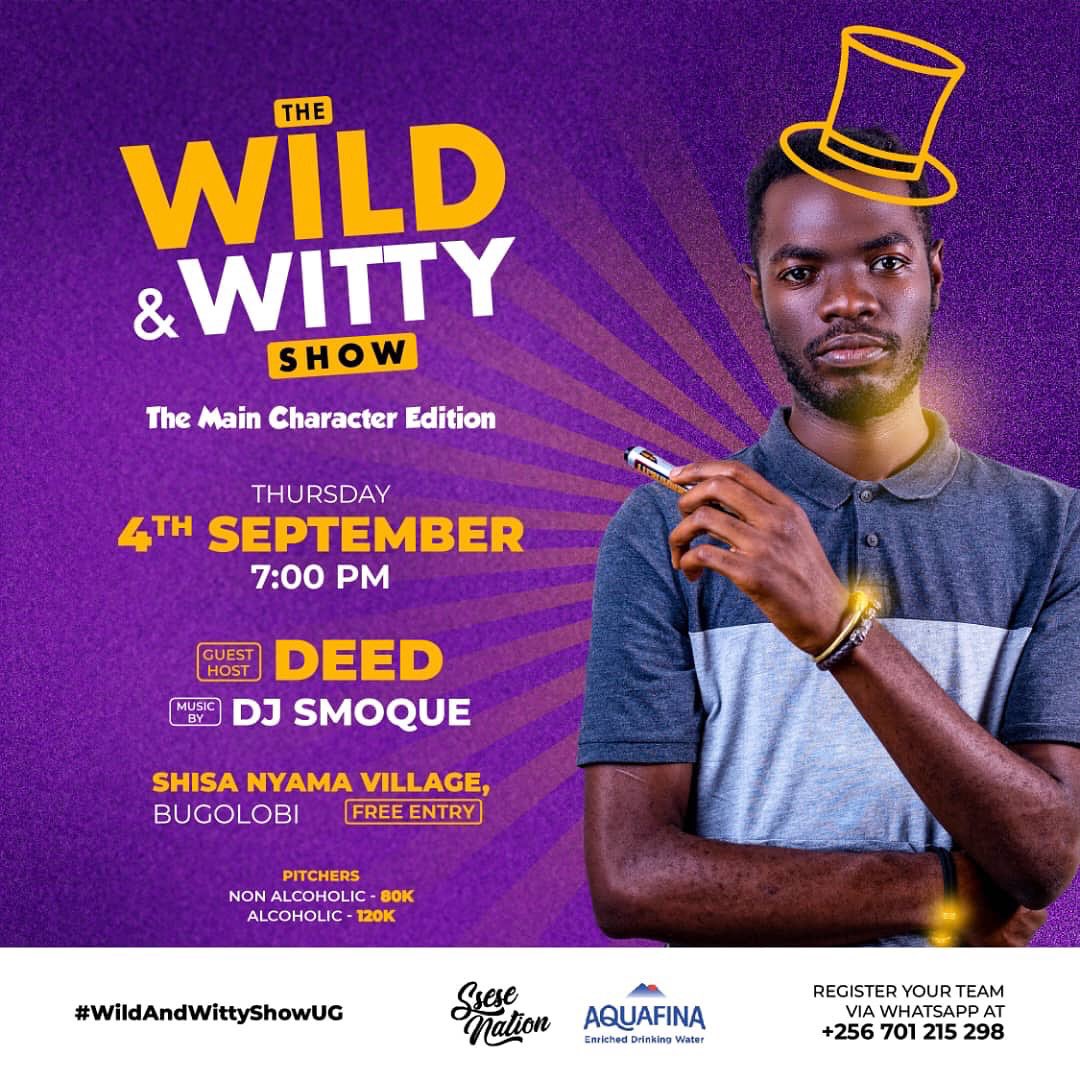 Tonight, step into the spotlight with <a href="/WildnWittyShow/">The Wild And Witty Show</a> for The Main Character Edition at <a href="/shisavillage/">Shisa Nyama Village</a>.
Hosted by the electrifying Deed, with <a href="/SseseNation/">Ssese Nation</a>’s <a href="/dj_smoque/">dj_smoque</a> setting the vibe on the decks. Your ultimate Thursday night adventure is calling!