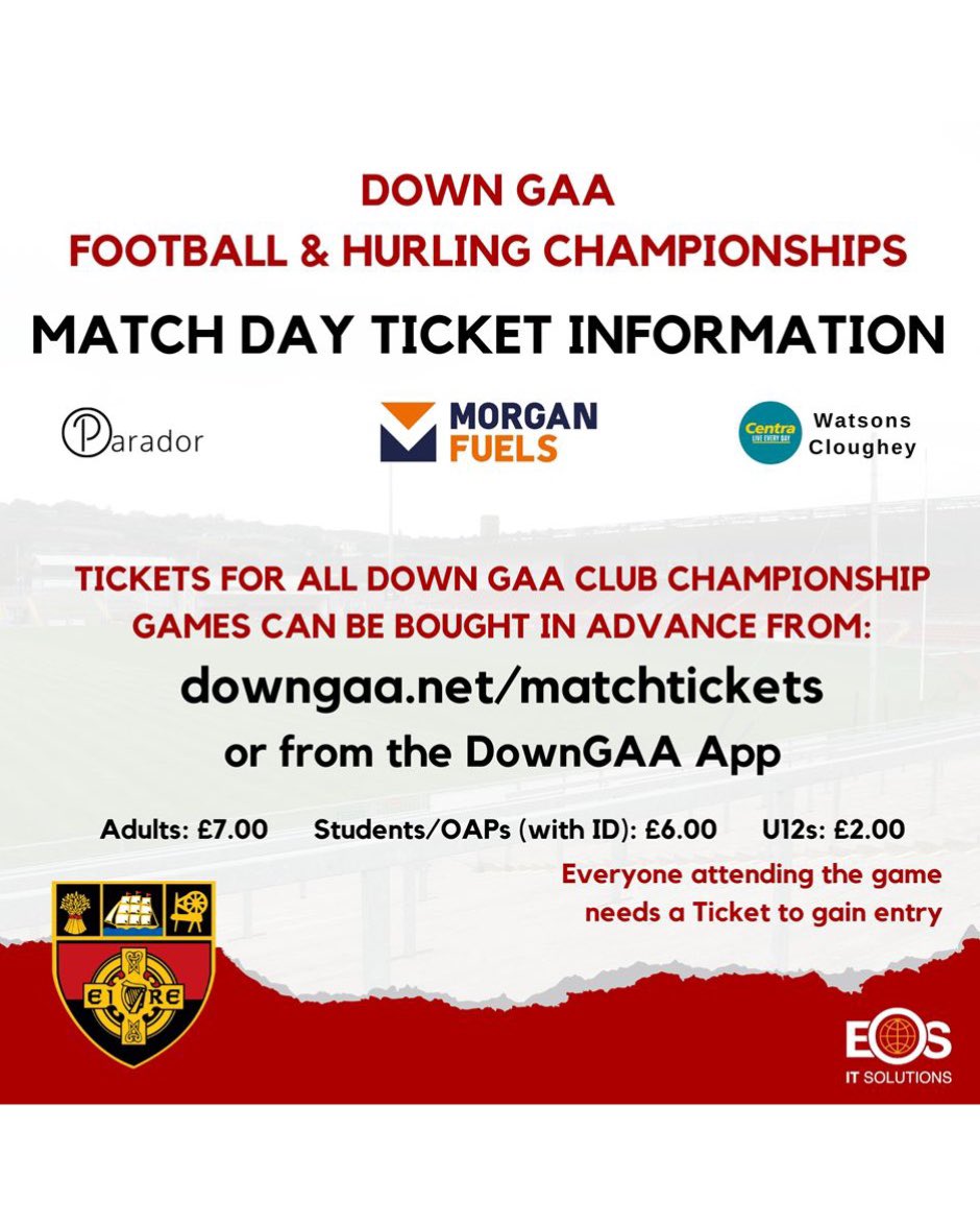Parador Lodge Intermediate Football Championship🔴🟡🏐

📆Thursday 4th September
⏰Throw in at 7.15pm
📍Dundrum GAC

Buy your tickets via the link on the Down GAA website:
downgaa.net/tickets/#club

Beat of luck lads👏☘️

#UTJ❤️💛 #champo #GAA