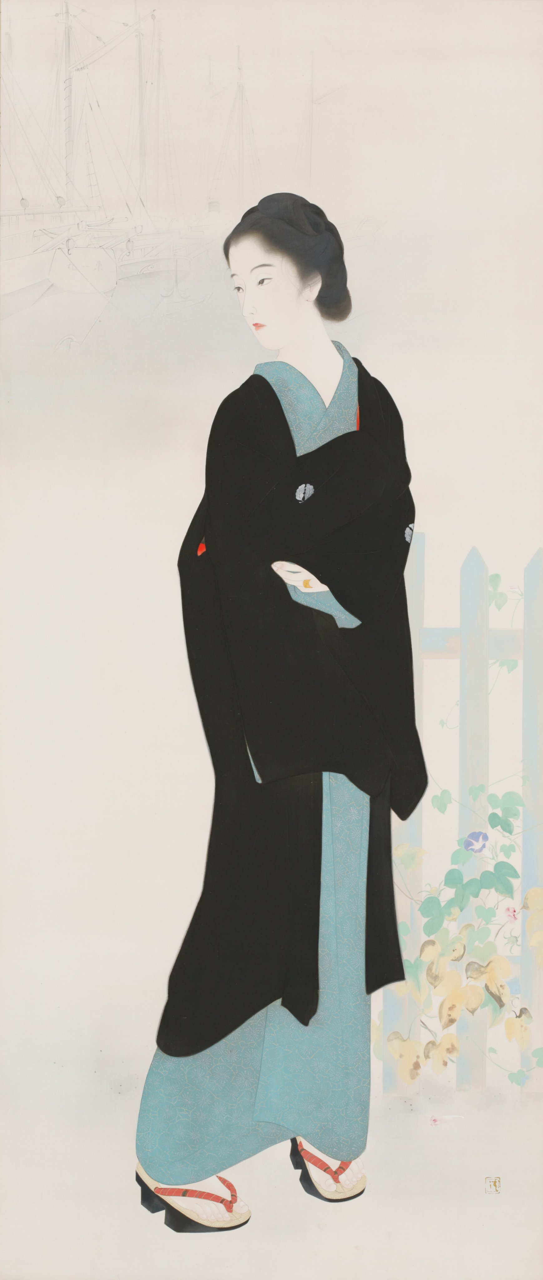 掛け軸　鏑木清方　【菊の花】 楽天市場】鏑木清方 掛け軸 朝涼 送料無料 【掛軸】【一間床