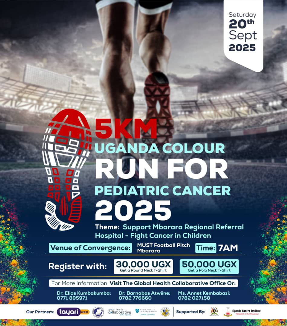 Join the Uganda Colour Run for Pediatric Cancer, Saturday, 20th Sept at MUST Football Pitch, Mbarara.
5KM of colour, fun, and hope!

#FightingChildhoodCancer2025
#TayariWestUpdates