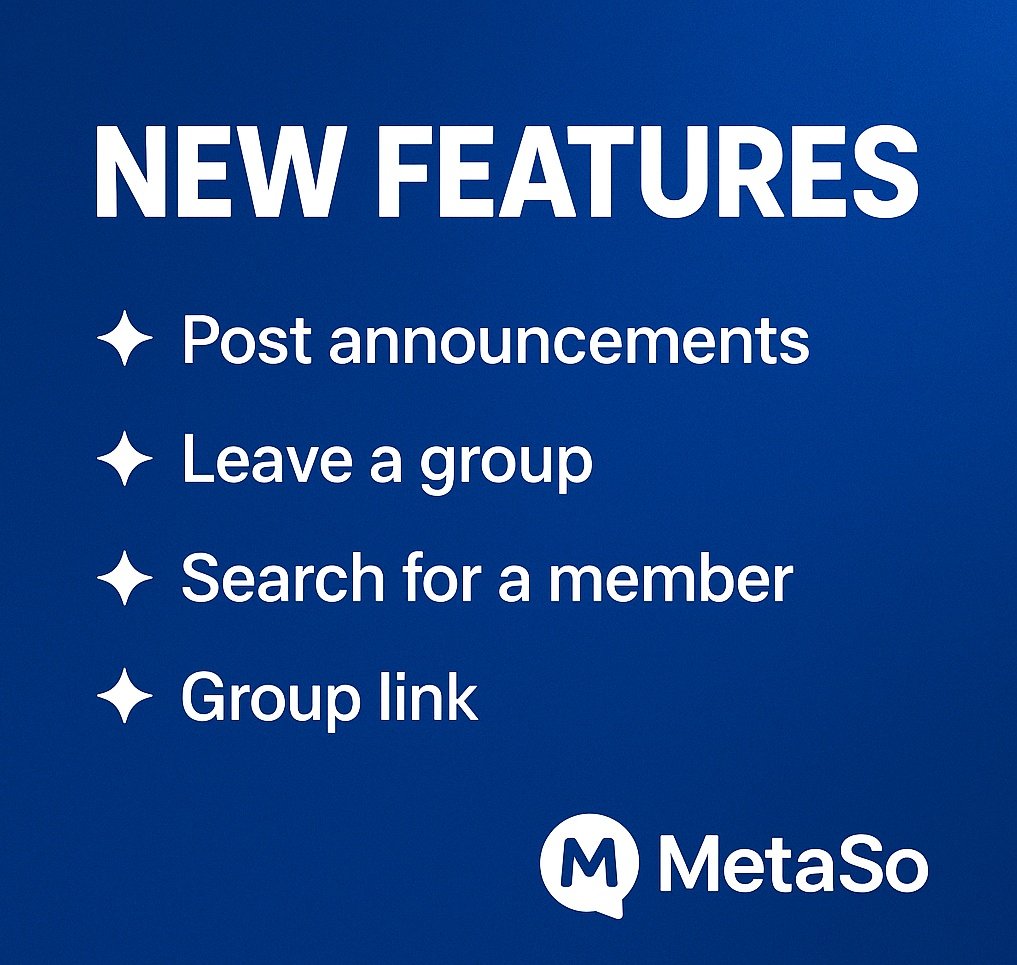 metasonetwork's tweet image. MetaSo Chat keeps evolving

✨ Post announcements to keep your community updated
✨ Leave a group anytime with ease
✨ Search for members quickly and connect faster
✨ Share a group link for  invites

MetaSo Chat is becoming the true Bitcoin Telegram💡