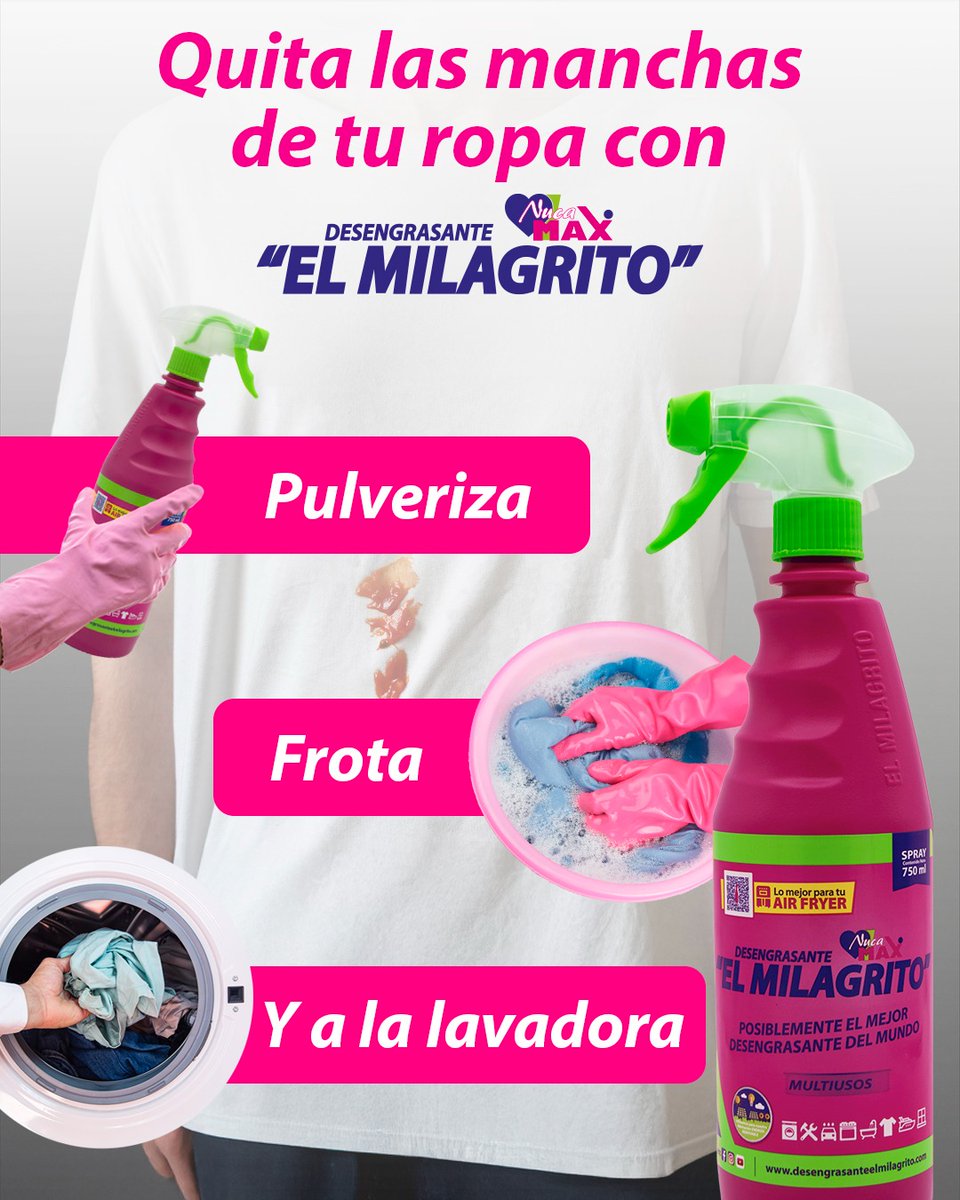 elmilagrito_'s tweet photo. ¿#Manchas imposibles en tu #ropa?
#ElMilagrito las elimina al instante. ¡Nosotros hacemos el trabajo duro por ti!
https://t.co/s7WmHeZJti
#milagrito #desengrasanteelmilagrito #desengrasante #limpiador #multiusos #limpiadormultiusos #quitamanchas https://t.co/G20dWvn4KI