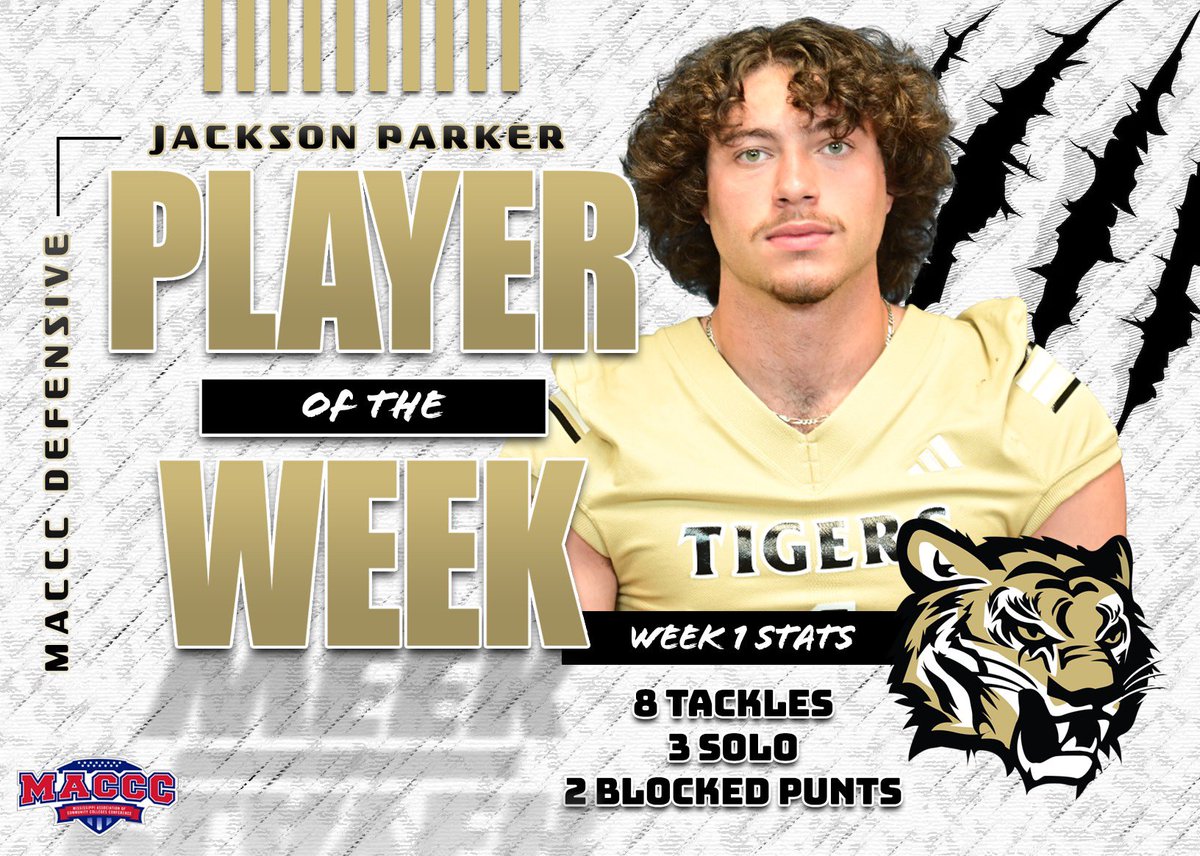 Northeast Tigers (@nemcctigers) on Twitter photo FB | Congratulations to <a href="/nemcc_football/">NEMCC TIGER FOOTBALL</a>’s Jackson Parker, who was honored as the #MACCC Defensive Player of the Week!
Parker made 8️⃣ tackles & blocked 2️⃣ punts, which set up 🔟 of #NEMCC’s points, in his debut with the Tigers!
🐯 #TigerTown FB | Congratulations to <a href="/nemcc_football/">NEMCC TIGER FOOTBALL</a>’s Jackson Parker, who was honored as the #MACCC Defensive Player of the Week!
Parker made 8️⃣ tackles & blocked 2️⃣ punts, which set up 🔟 of #NEMCC’s points, in his debut with the Tigers!
🐯 #TigerTown