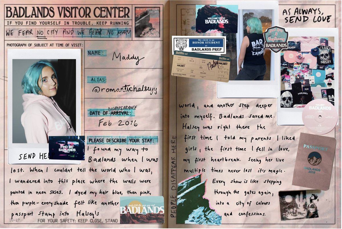 romantichalseyy's tweet photo. @cynthiaruth95 @fIeshamnesiac #WEAREBADLANDS Here in the Visitor Centre, I want to leave my mark: a thank you to Halsey for building a world where we could be lost and found all at once. Badlands wasn’t just where I survived—it’s where I became. https://t.co/s698VI5JHF