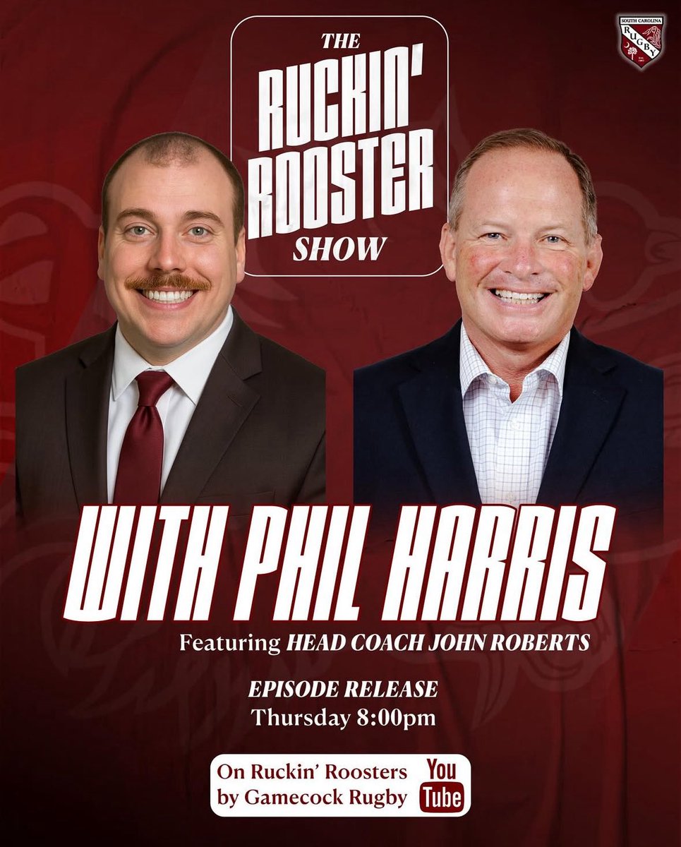 Tune into the Gamecock Rugby YouTube channel for a fantastic episode of the Ruckin’ Rooster Show featuring Coach John Roberts! Episode goes live 8pm tomorrow!

#punish |#GoCocks