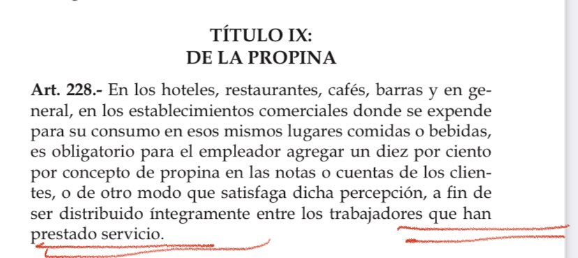 Algo que no he mencionado, pero que deberían tener en cuenta quienes trabajan en el mundo de los restaurantes: con la reforma del Código de Trabajo, la propina se repartirá incluyendo  a quienes no hayan laborado en el establecimiento ese día. Esto es distinto al régimen actual,