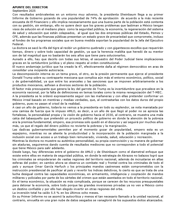 El apunte del director, septiembre 2025