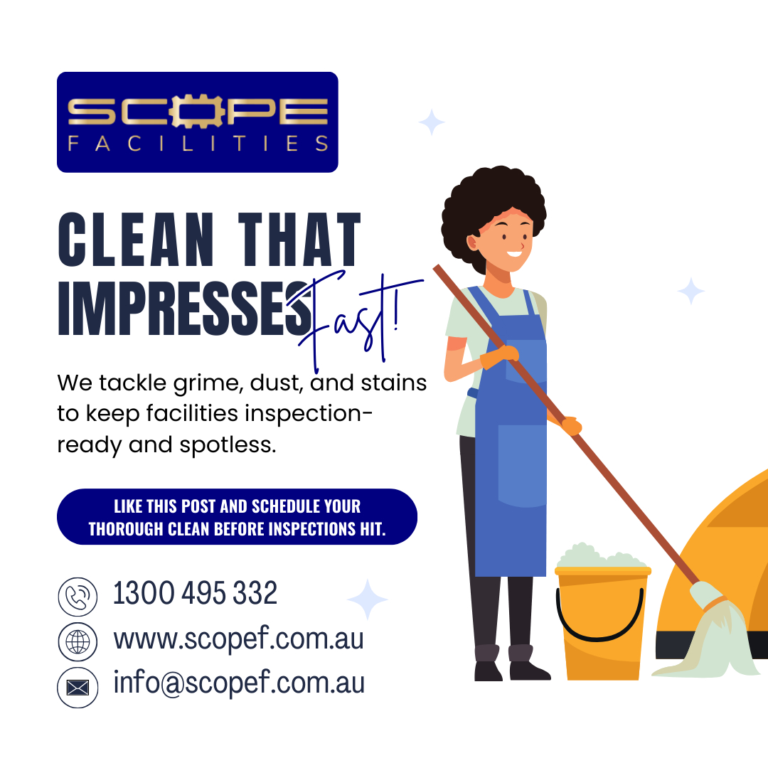 au_scope's tweet image. First impressions count—so make them spotless. ✨ We eliminate dust, grime, and stains quickly to keep your facility inspection-ready at all times. 🧼 #ProfessionalCleaning #SparklingResults #CleanSpaces #facilitymaintenance