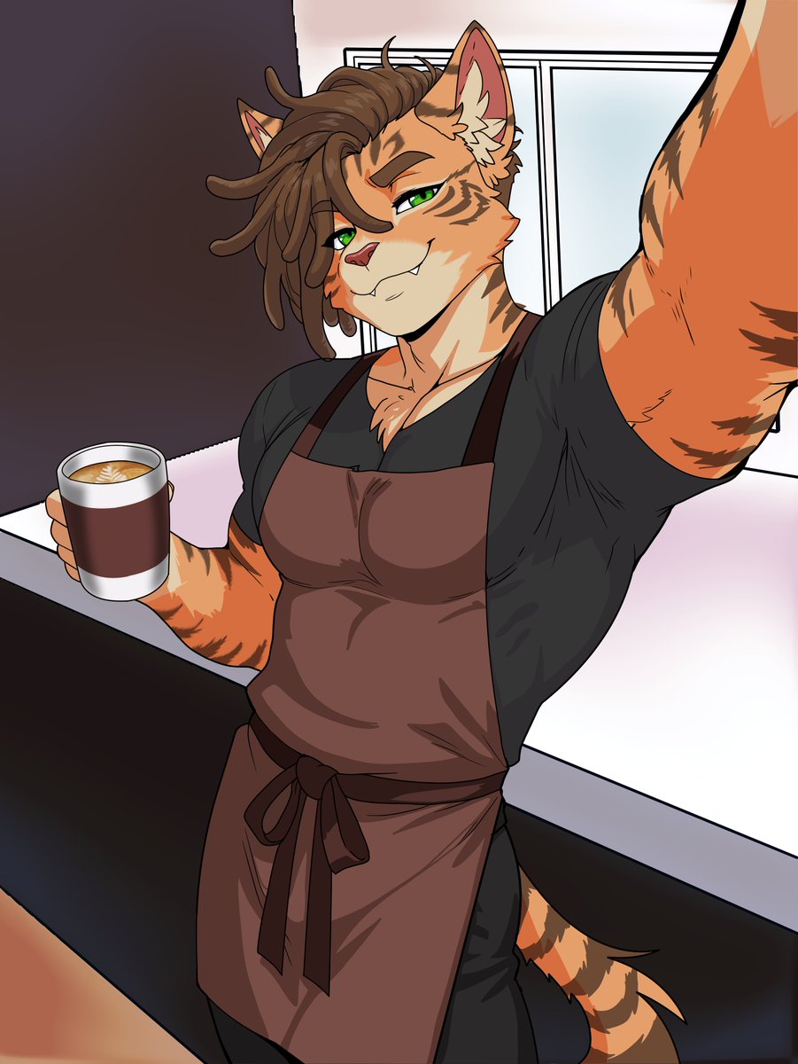 A selfie in the Coffee shop! showing off those... latte skills, yes, latte skills...

(and a new change in the fur patterns!!!)

art by <a href="/Mateulard258018/">Xhavier</a>