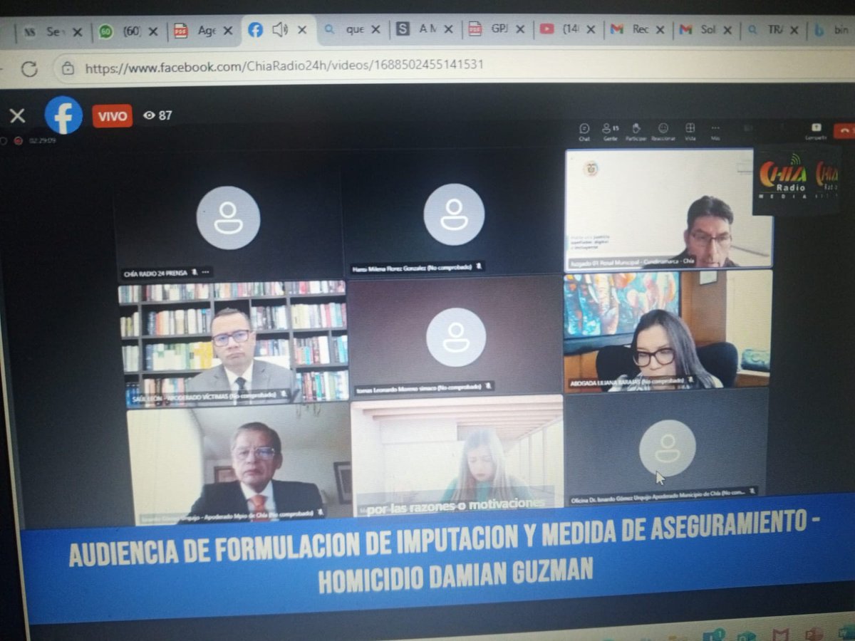 <a href="/acciondirekta/">VEEDURIA DE AGUA POTABLE - CHIA</a> <a href="/AlcaldiaChia/">Alcaldía de Chía</a> <a href="/PGN_COL/">Procuraduría General de la Nación</a> <a href="/FiscaliaCol/">Fiscalía Colombia</a> <a href="/personeriachia/">Personería Municipal de Chía</a> <a href="/Periodicodechia/">el Periódico de Chía</a> <a href="/NoticiasUno/">Noticias Uno</a> <a href="/NachoGomex/">Nacho Gómez</a> <a href="/WRadioColombia/">W Radio Colombia</a> <a href="/VoragineCo/">Vorágine</a> <a href="/RTVCnoticias/">RTVC Noticias</a> <a href="/STransparencia/">Secretaría de Transparencia</a> <a href="/elespectador/">El Espectador</a> <a href="/Angryparrot1/">6402 y contando😷</a> <a href="/attendcolombia/">lucero</a> <a href="/enriqueluceroj1/">Jairo Enrique Diaz L</a> <a href="/estoescambio/">Cambio</a> <a href="/DAFP_COLOMBIA/">Función Pública</a> <a href="/cuestion_p/">Cuestión Pública</a> <a href="/Casa_Macondo/">CasaMacondo</a> <a href="/LigaNoSilencio/">La Liga Contra el Silencio</a> <a href="/PoliciaColombia/">Policía de Colombia</a> <a href="/Aidarragaf/">Andrés Idárraga Franco</a> <a href="/AlexKleinO/">Alexander Klein</a> <a href="/Andresvelacd/">Andrés Vela</a> <a href="/juridicopac/">Pablo Andrés Castro</a> <a href="/ONUHumanRights/">ONU Derechos Humanos Colombia</a> <a href="/judicaturacsj/">Rama Judicial</a> <a href="/LeoA_Donoso/">Leonardo Donoso Ruiz</a> <a href="/CNDJ_Col/">Comisión Nacional de Disciplina Judicial</a> <a href="/JPBarrientosH/">Juan Pablo Barrientos</a> <a href="/JuanPabloCalvas/">Juan Pablo Calvás</a> <a href="/misioneros2010/">ContraCorruptos</a> <a href="/elunicornioco/">El Unicornio</a> <a href="/ruidiaz_ddhh/">𝗦𝗘𝗖𝗥𝗘𝗧𝗢 𝘈 𝘝𝘖𝘊𝘌𝘚 𝗣𝗥𝗘𝗡𝗦𝗔</a> <a href="/TembloresOng/">Temblores ONG 🐘</a> <a href="/CERAC/">#TodasLasVíctimas</a> <a href="/RELE_CIDH/">Relatoría Especial p/la Libertad Expresión (CIDH)</a> <a href="/FLIP_org/">Fundación para la Libertad de Prensa (FLIP)</a> <a href="/CLIP_AmericaLat/">El CLIP</a> <a href="/MinjusticiaCo/">MinJusticia Colombia</a> <a href="/LaPullaOficial/">La Pulla</a> <a href="/lasillavacia/">La Silla Vacía</a> <a href="/Elobservador4a/">El observador</a> <a href="/LaColaDeRata/">La Cola de Rata</a> <a href="/DesigualCol/">Desigual</a> <a href="/CityNoticiasTv/">CityNoticias</a> <a href="/saulleonabogado/">Saúl León</a> <a href="/RadioChia51402/">Chía Radio 24</a> <a href="/ExtrategiaPress/">Extrategia Medios</a> Reporta Chia Radio 24: facebook.com/share/v/14JYXV…
Quedó en firme la Medida de Aseguramiento en Establecimiento Carcelario para los 3 presuntos homicidas del joven Damián Guzmán !! Se negó la apelación solicitada por defensa de los imputados para prisión domiciliaria, medida que en