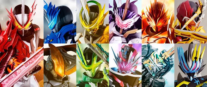 Cool aspect I love from the designs from Kamen Rider Saber is their eyes are all different slashes from their swords with the corresponding element of their rider being the trail of their attacks or even giving little hints at what the rider does or is about.