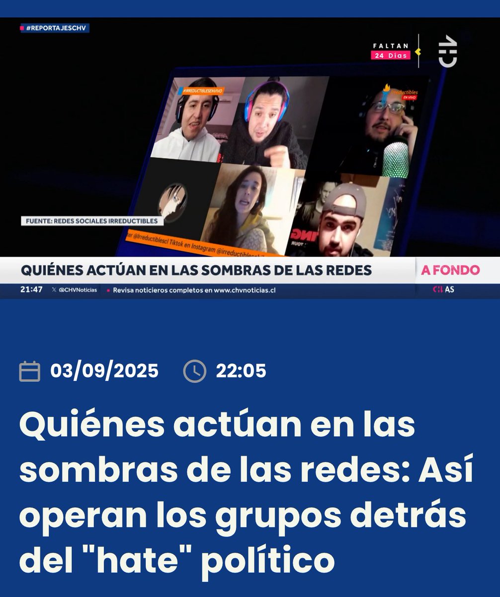 Los antecedentes que vinculan al director de Canal 13, Patricio Góngora, con una red de difamación y Fake News son gravísimos. ¿En qué otras operaciones está? ¿Con quién se coordina? ¿Cuál es su nexo con José Antonio Kast?
<a href="/Patitoo_Verde/">🦆 🦆 🦆🦆🦆🦆</a>: cobarde y pusilánime. Tú y el ejército de