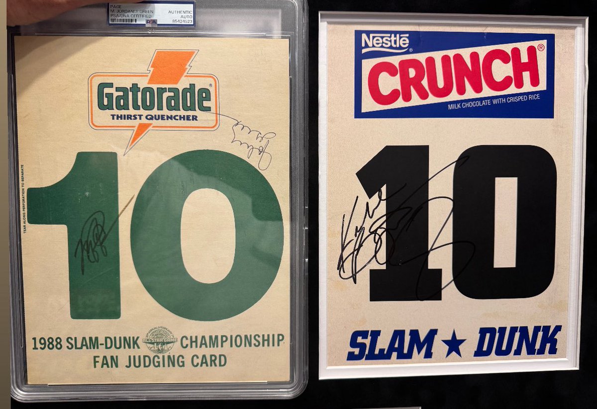 darrenrovell's tweet image. Proud to announce I have acquired a Kobe signed authentic 1997 Slam Dunk scoring card to join my signed Michael Jordan 1988 Slam Dunk scoring card. 

Both signatures happened in the years they won.