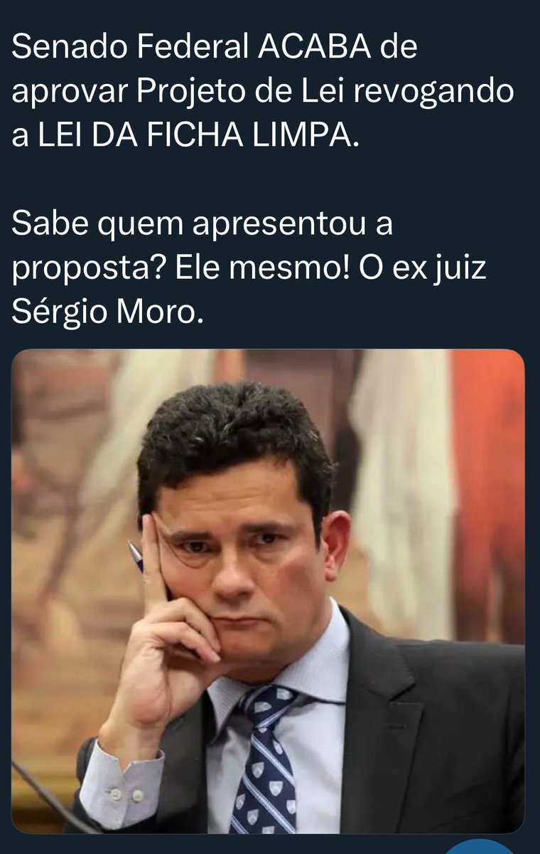 Isso vai criar uma confusão na cabeça das crianças que vão ler a História do Brasil contada daqui pra frente:
“Existia um cara que era contra corrupção. Ele se tornou ministro do presidente mais corrupto e depois se tornou Senador.
Seu projeto foi acabar com a lei anti corrupção.