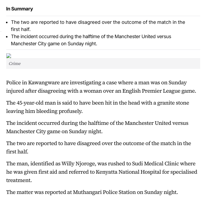 Kenyans dying because they love their sports teams. Know any such incidents? Please DM or reply.

I'm writing an article on Kenyan Sports fans and Mental Health, and would love to talk to family or friends of someone who may have ended their life or been assaulted.

RT WIDELY