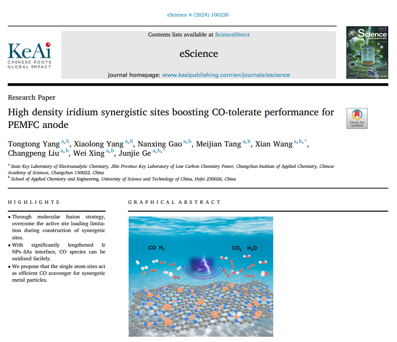 High density iridium synergistic sites boosting CO-tolerate performance for PEMFC anode, by Prof. Junjie Ge &amp; Prof. Xian Wang 
#CO-tolerant electrocatalysts
#Hydrogen oxidation reaction
#Carbon monoxide oxidation reaction
#Synergistic effects
lnkd.in/ejybtvNZ