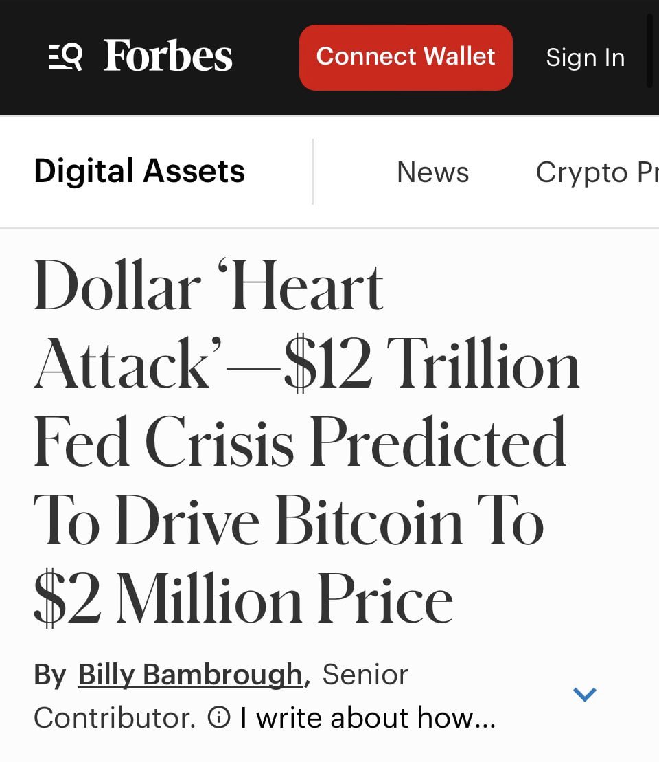 ❌ أزمة ديون فيدرالية بقيمة 12 تريليون دولار قد تكون الشرارة التي تدفع بيتكوين نحو 2 مليون دولار! 💥

لو الدولار يمر بنوبة قلبية…
فالبيتكوين هو جهاز الإنعاش.

#Bitcoin #Crypto #BTC #CryptoNews #DollarCrisis #FinancialCollapse #BitcoinTo2Million #Forbes #FedCrisis #SoundMoney