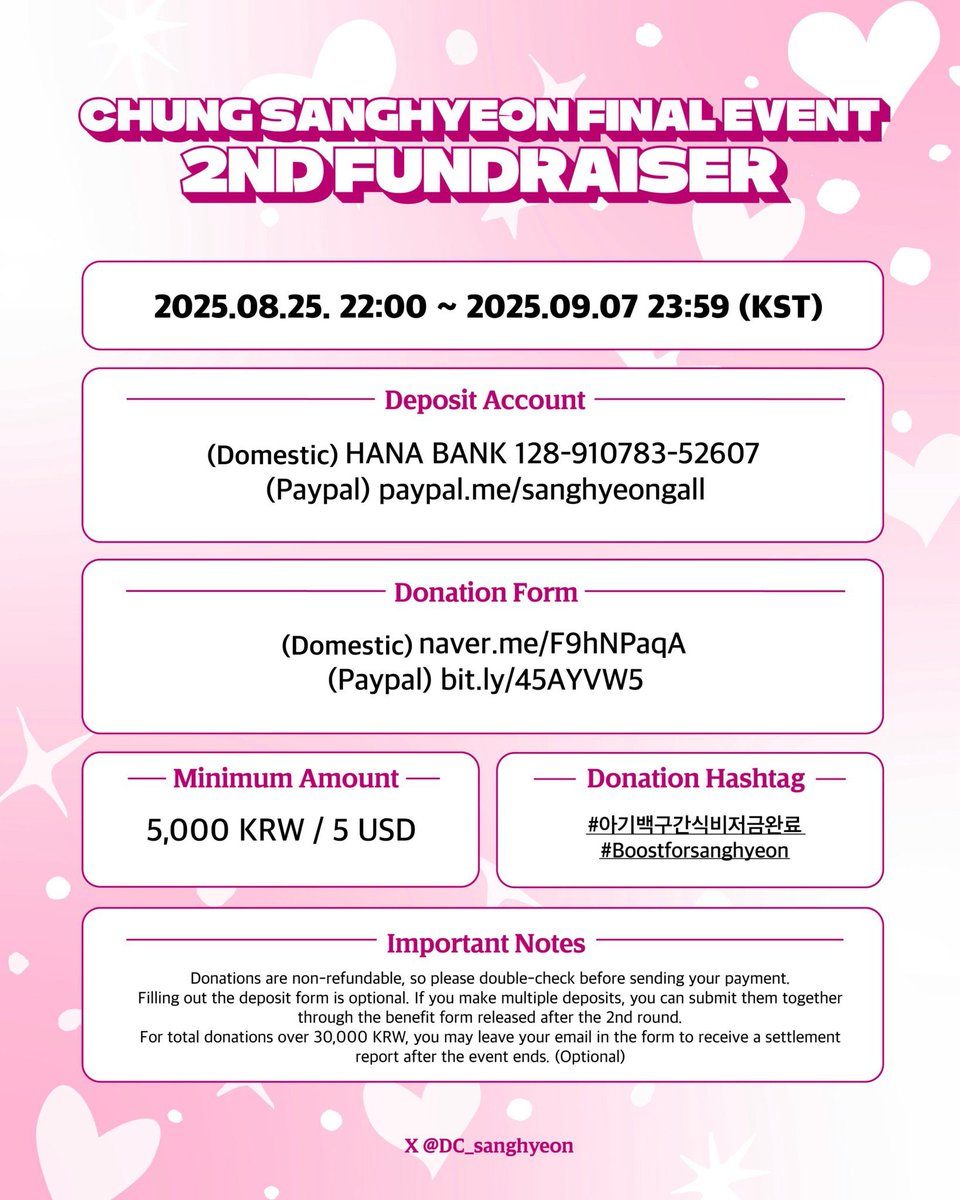 💖Chung Sanghyeon Final Voting Event – 2nd Fundraising Announcement💖  CURRENT PROGRESS: 46%‼️📣 Baekgudans! We encourage you to donate as this  will be use to 1 PICK FINAL VOTING EVENT ✨ ⸻ 📅2nd