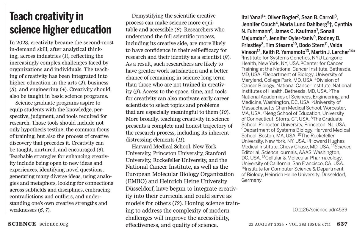 Scientists in training should be taught the creative scientific process, to gain confidence in their self-efficacy for research and identity as a scientist, &amp; also for greater work satisfaction and a chance of staying in science. Join our community at night-science.org