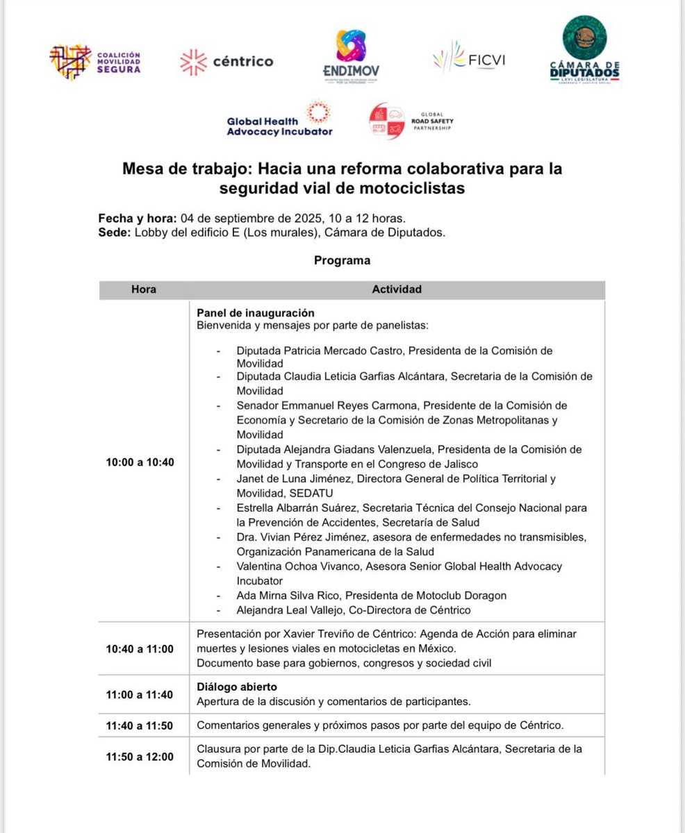 🏍️ ¡Mesa de trabajo: Seguridad vial para motociclistas!

📅 Jueves 4 de septiembre | 🕙 10:00

💬 Un espacio para dialogar entre legisladores, especialistas, usuarios y sociedad civil, buscando una reforma colaborativa que salve vidas.
📲 EnVivo en las redes <a href="/CanalCongreso/">Canal del Congreso</a>