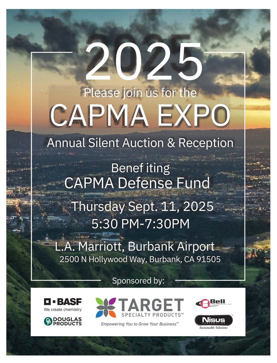 ✨ Save the Date! ✨
CAPMA Expo Silent Auction &amp; Reception
📅 Sept 11 | 5:30–7:30 PM
📍 L.A. Marriott Burbank Airport
All in support of the CAPMA Defense Fund. #CAPMAExpo