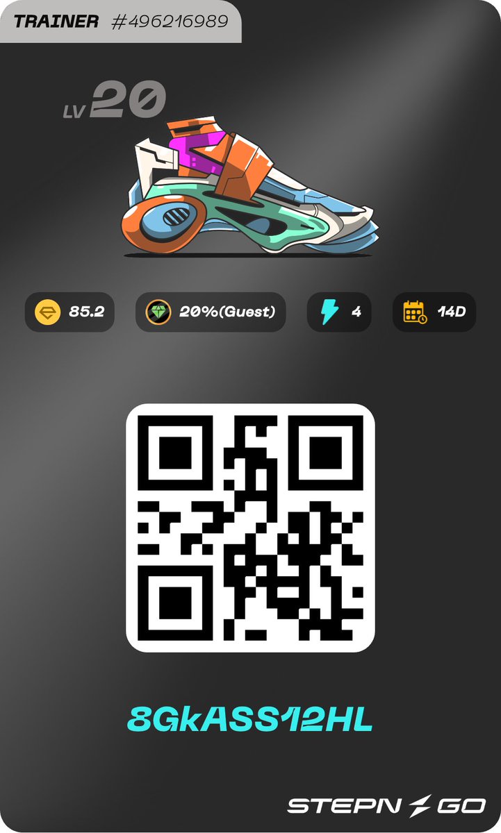 ゲスト募集します！
トレーナーlv20  effi85.2
4エナ2週間、ゲスト20%
45エナ以上消化希望

8GkASS12HL

コード使われた方は、連絡用にXのフォロー、コメントをいただけると嬉しいです！

#STEPNGO
#ゲスト募集