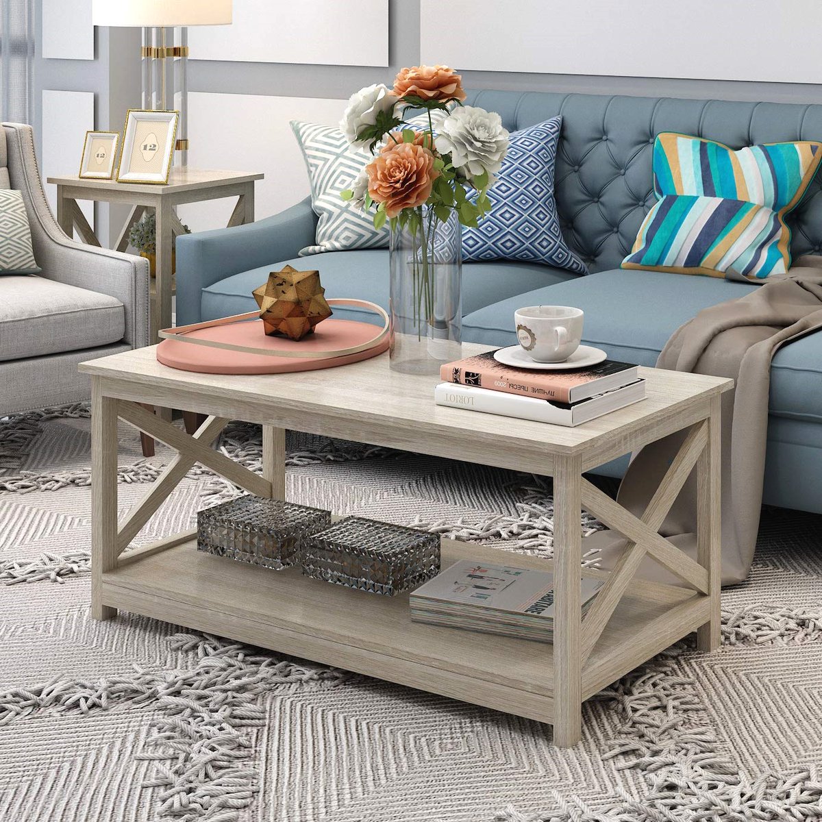 Rainbow Sophia Coffee Table, Modern Farmhouse Wood Coffee Table with 2-Tier Storage, 40 Inch, White Oak

 Rating ⭐ : 4.5
 Check Amazon price &gt;&gt; 🔗 : amzn.to/3HJun9t