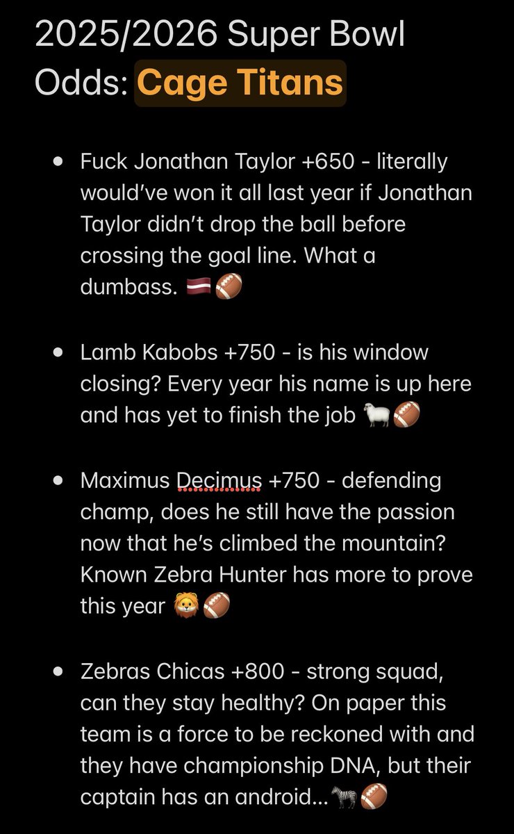 TitansCageFF's tweet photo. Super Bowl Odds. 2025/2026🏆 https://t.co/EOXSN8RywD
