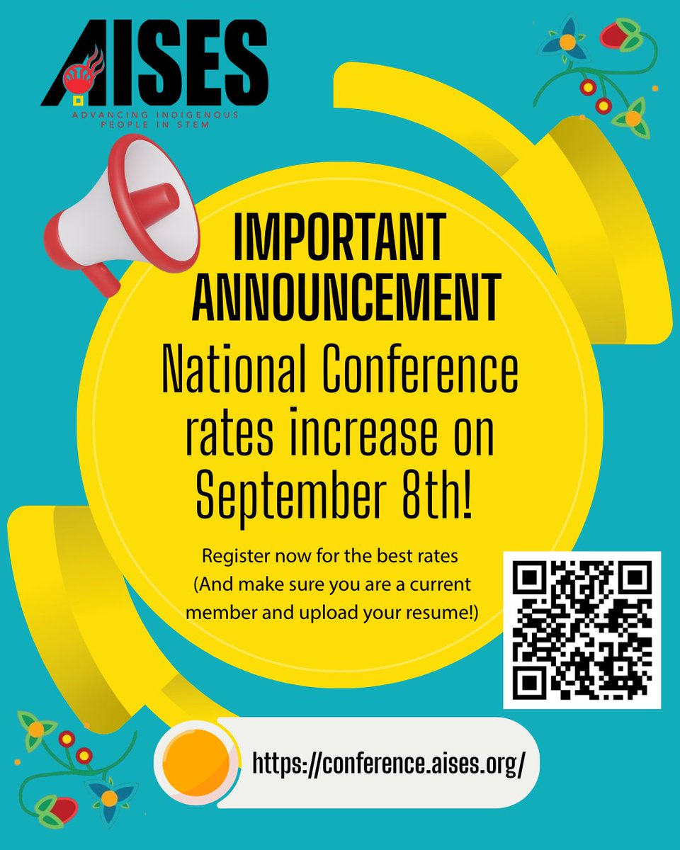 Haven’t registered for the AISES National Conference yet? There’s still time to join us in Minneapolis! Save and register today before rates increase on September 8! Register now at conference.aises.org #AISESNC25 #NativesInSTEM