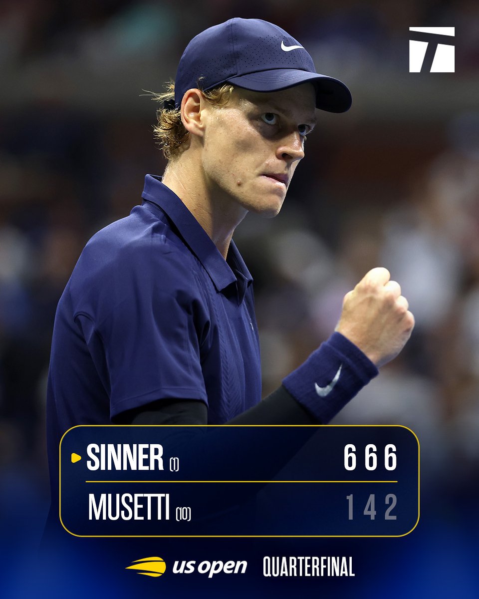 TennisChannel's tweet photo. RUTHLESS 😶‍🌫️ 

@janniksin is into his 5th straight major semifinal 😮‍💨  

#usopen https://t.co/LCa24CkweX
