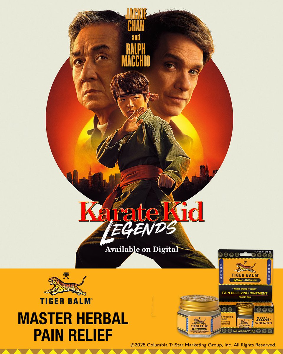 Tiger_Balm_US's tweet image. Tiger Balm is proud to collaborate with @KarateKidMovie 🥋

Ready to kick it? Tag your sparring partner in the comments and see Karate Kid: Legends. Available on Digital!

#TigerBalm #WorksWhereItHurts #KarateKidMovie #MasterHerbalPainRelief