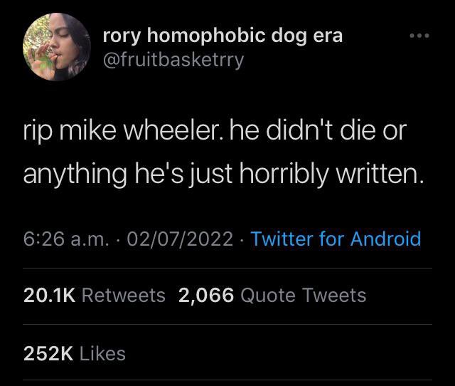 202k likes on a mike wheeler hate tweet…