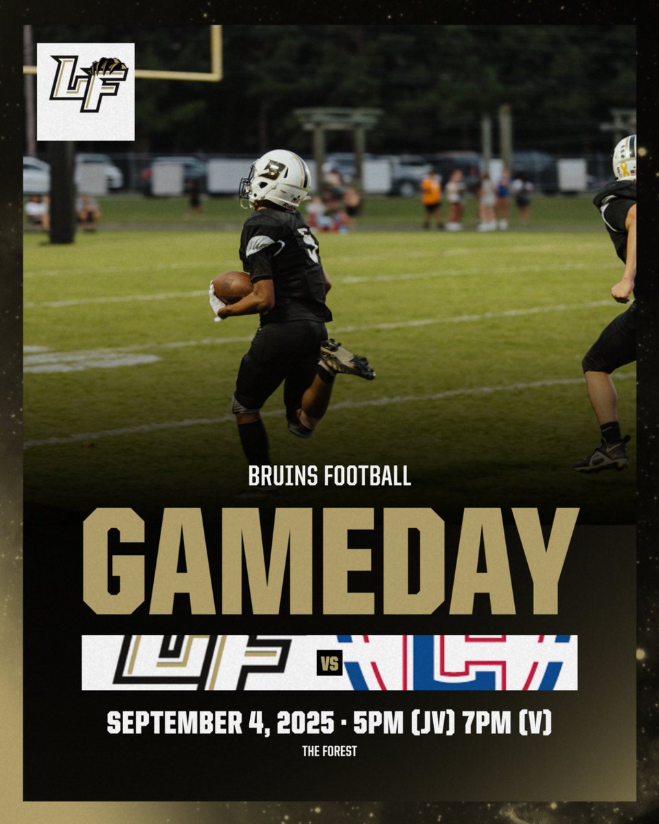 Come out tonight #BruinNation in your Black &amp; Gold, pack The Den, and be loud as your JV &amp; Varsity Bruins Football teams tangle with the team across town! Jv starts @ 5pm and Varsity @ 7pm. Admission is $7.00 and current LFMS students are free. #ChampionCulture