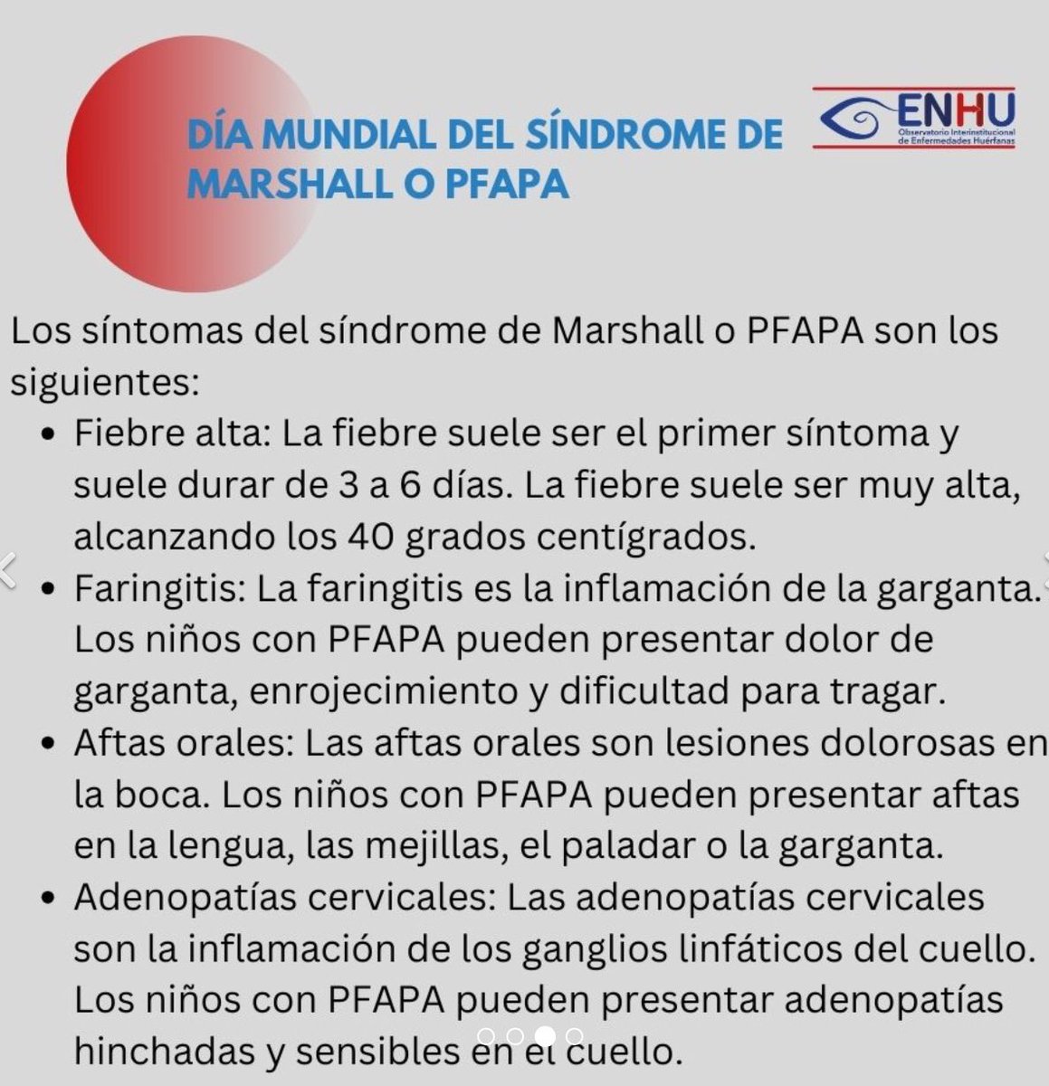 Es #DiaMundialDelSindromePFAPA, enfermedad autoinflamatoria que provoca episodios de fiebre periódica acompañados de adenopatías, aftas y amigdalitis, entre otras.
También se le conoce como #SindromeDeMarshall, en referencia a su descubridor en 1987.
Los síntomas del #PFAPA son