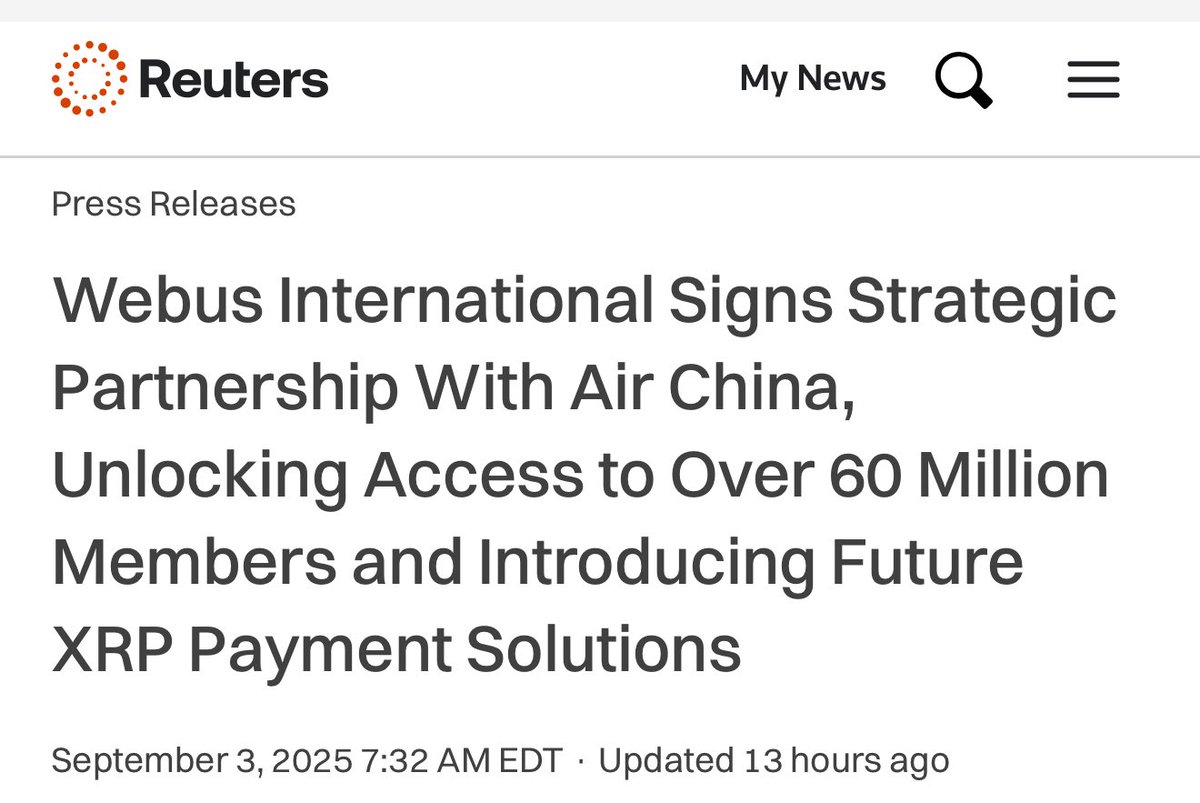 Xaif_Crypto's tweet image. 🚨 BREAKING: 💥💥

 Webus x Air China team up, unlocking 60M+ users &amp;amp; rolling out $XRP payments! 🔥✈️