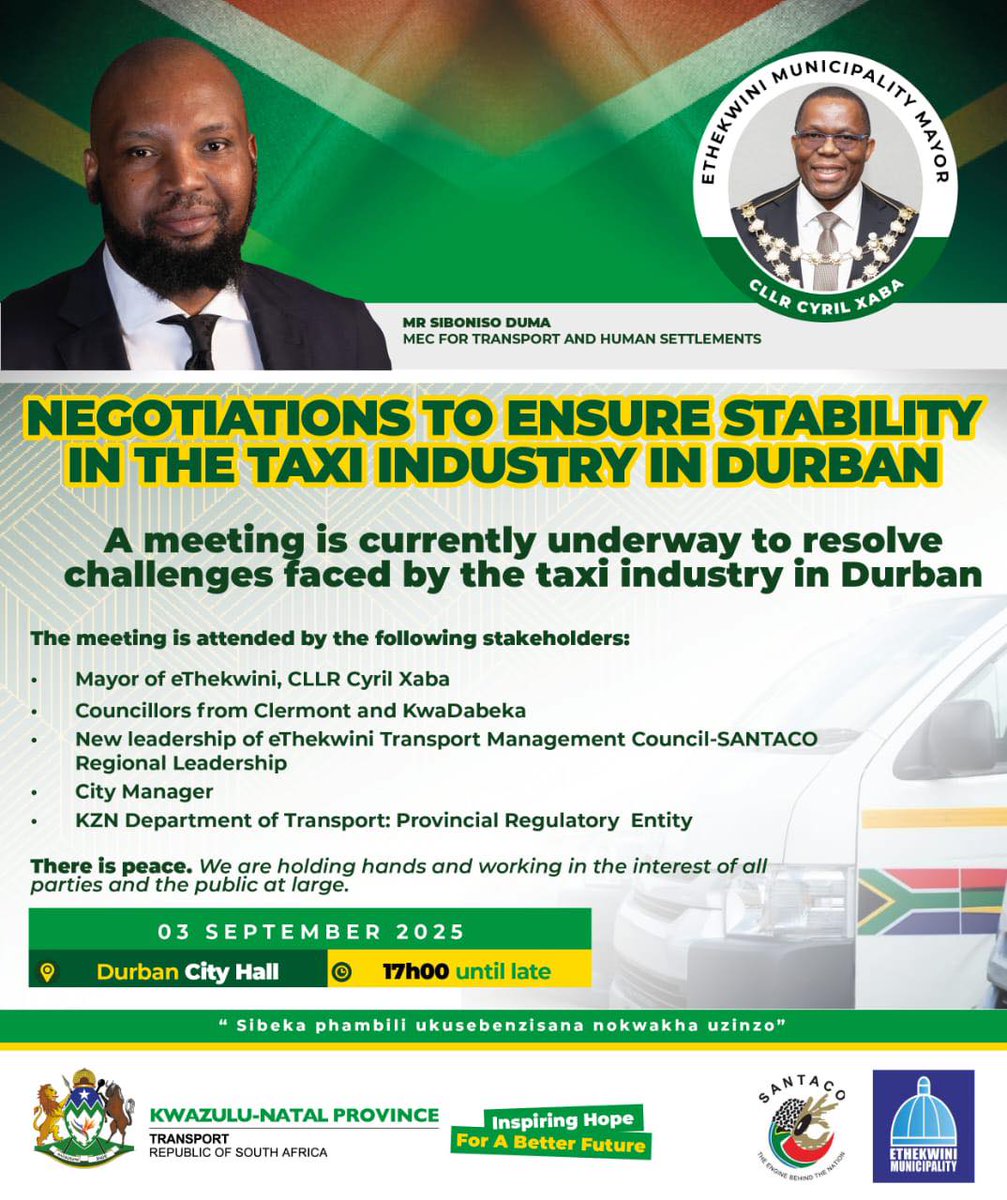 _ArriveAlive's tweet image. An urgent meeting was convened with key stakeholders in the taxi industry. in EThekwini

tinyurl.com/245bf7ja

#ArriveAlive #TaxiStrike @KZNTransport @eThekwiniM
